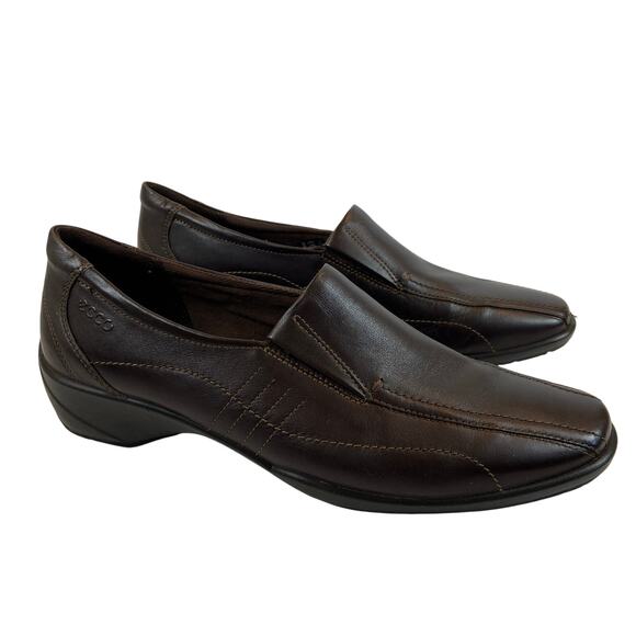 Ecco Slip On Casual Comfort Shoes Dark Brown Leather Cushioned Size 39/ US 8 - Picture 1 of 8